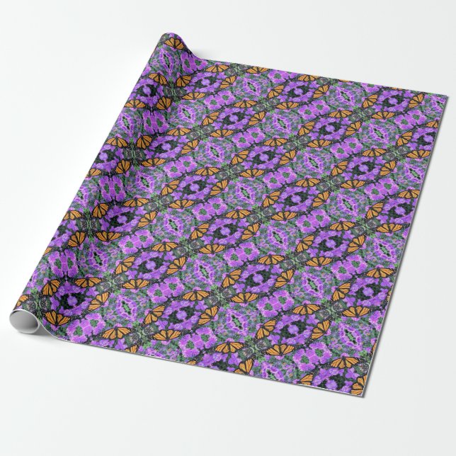 Gift Wrap Roll Monarchs on Purple Asters (Unrolled)