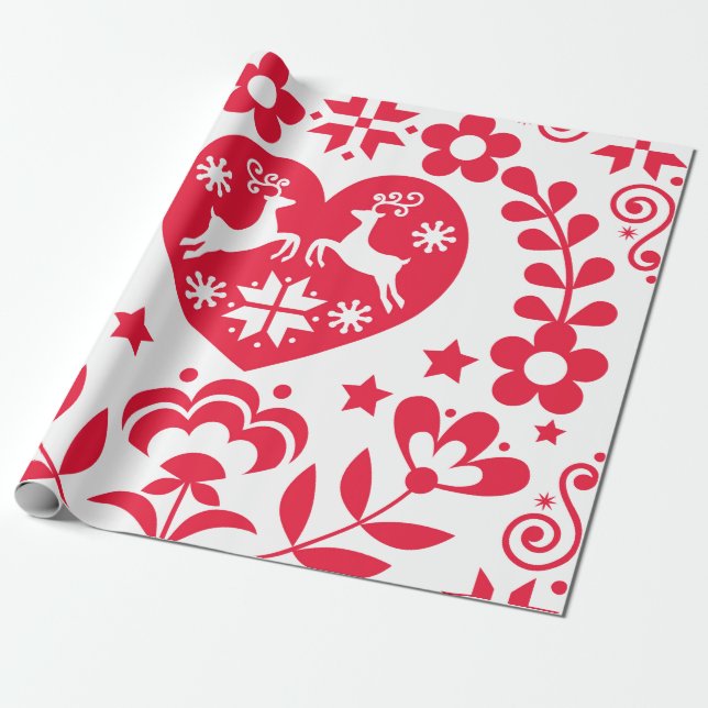 GIFT WRAP SCANDINAVIAN FOLK  PATTERN CHRISTMAS (Unrolled)