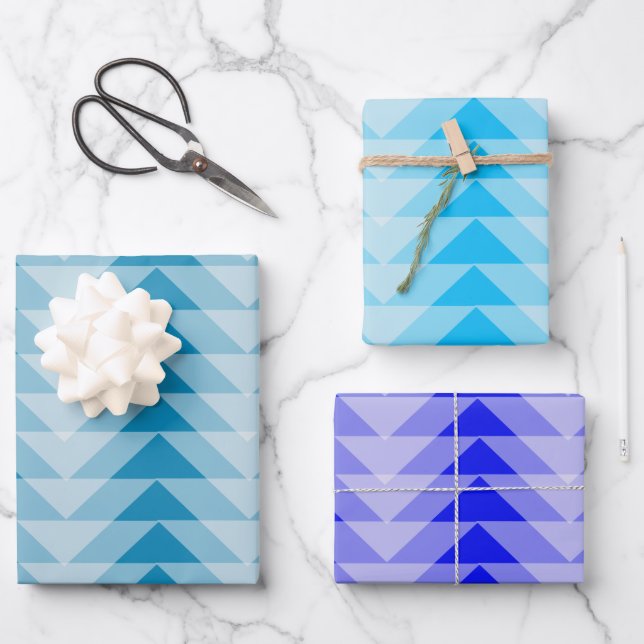 Gift Wrap Set - Overlapping Triangles in Blues (Front)