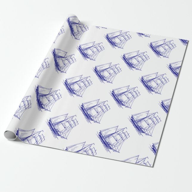 gift wrap Wrapping Paper  Blue sail boat ship (Unrolled)