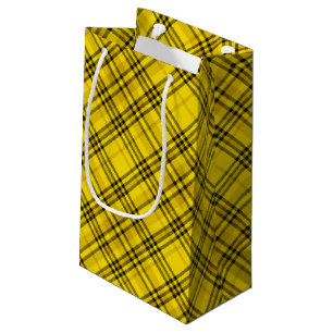 GIFT WRAP YELLOW BLACK CHECKERED PLAID  SMALL GIFT BAG