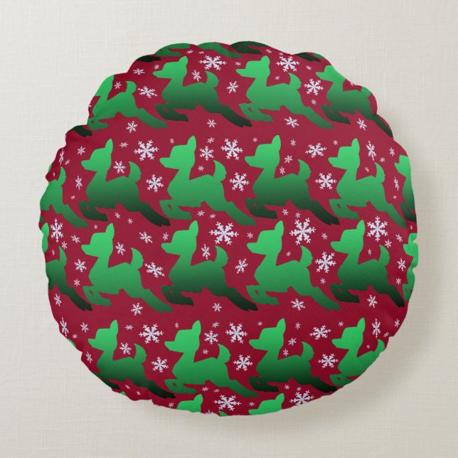 Gift Wrap'd Green Snowflake Round Pillow (Front)