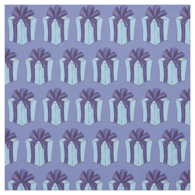 Gift Wrapped Birthday Present Bow Blue Purple Box Fabric (Swatch)