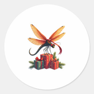 Gift-Wrapped Dragonfly Classic Round Sticker