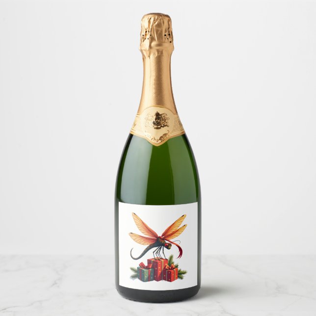 Gift-Wrapped Dragonfly Sparkling Wine Label (Front)