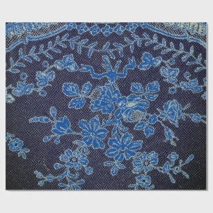 GIFT WRAPPING BLACK ANTIQUE LACE PATTERN WITH BLUE PAPER