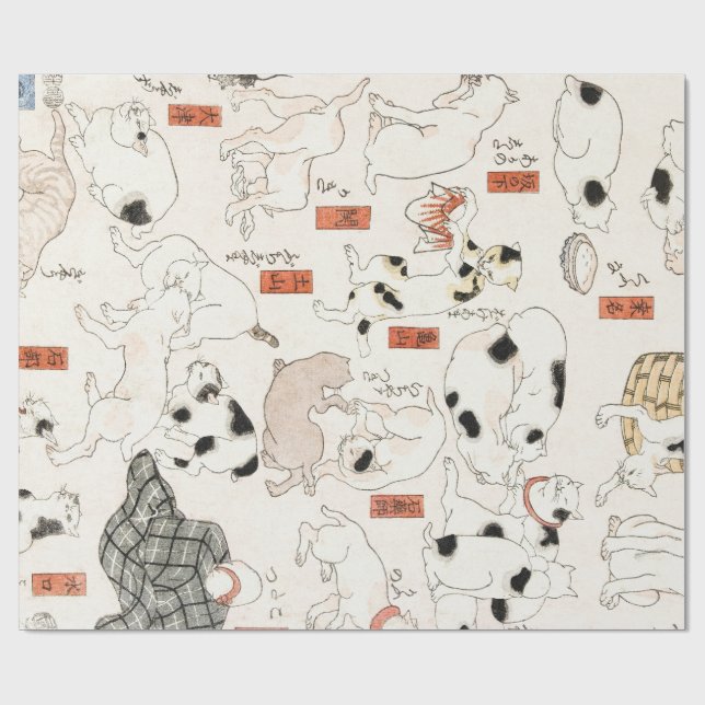GIFT WRAPPING JAPANESE PRINT CATS PAPER (Flat)
