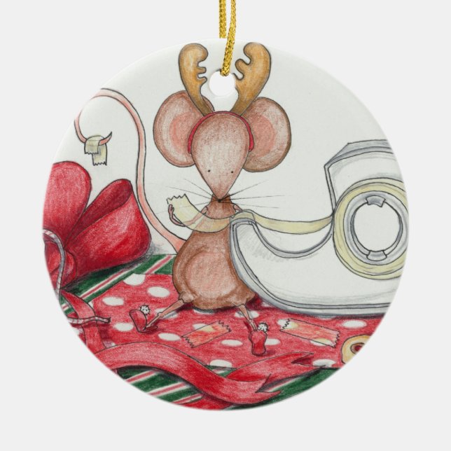 Gift Wrapping Mouse Ornament (Front)