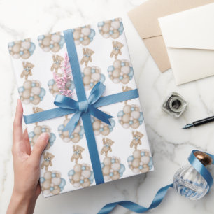 Gift Wrapping Paper Bears and Blue Balloons
