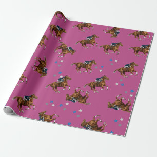 Gift wrapping pink horse jockey design wrapping paper