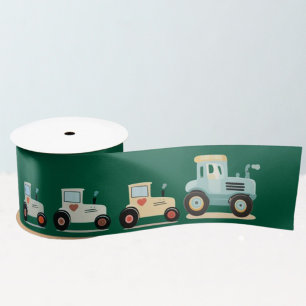 Gift Wrapping Ribbon with Cute Tractors Satin Ribbon