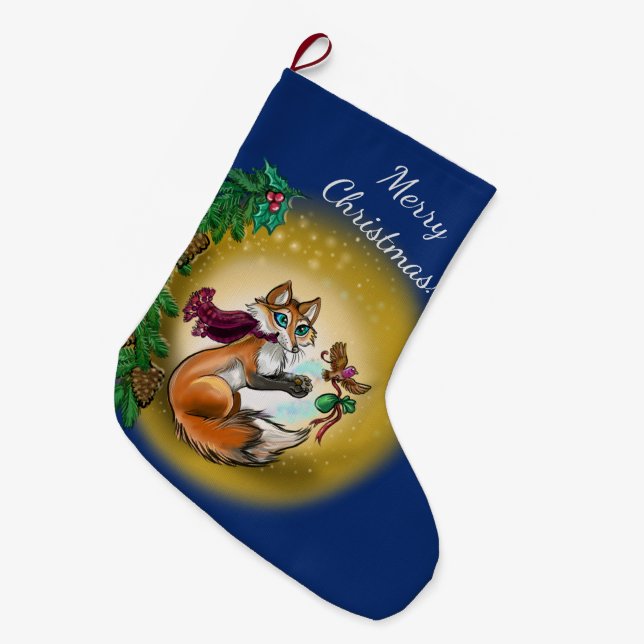 Gifting Fox Holiday Large Christmas Stocking (Front (Hanging))