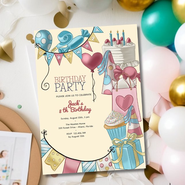 Gifts and  balloons kids Birthday Invitation (Creator Uploaded)
