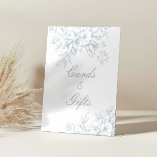 Gifts and Cards Floral Blue Toile Wedding  Pedestal Sign
