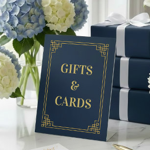 Gifts and Cards Pedestal Sign Chic Navy and Gold