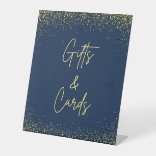 Gifts and Cards Pedestal Sign Navy Gold Confetti