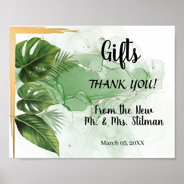 Gifts Bridal Shower Wedding Tropical Palm Sign (Front)