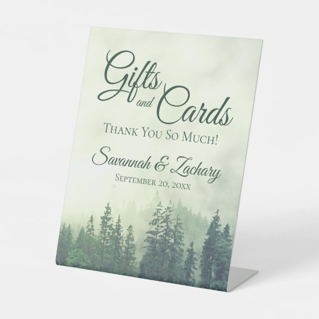 Gifts & Cards Thank You Foggy Green Pines Wedding Pedestal Sign (Front)