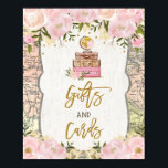 Gifts Cards Travel Map Bridal Shower Vintage Peony Poster<br><div class="desc">Pink and Gold Vintage Travel Gifts and Cards Sign
Featuring feminine blush pink watercolor flowers</div>