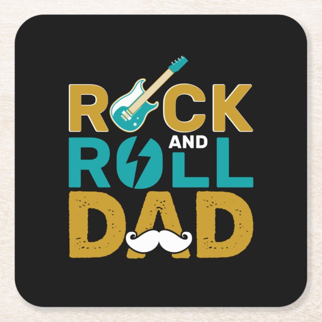 Gifts Dad | Rock And Roll Dad Square Paper Coaster (Front)