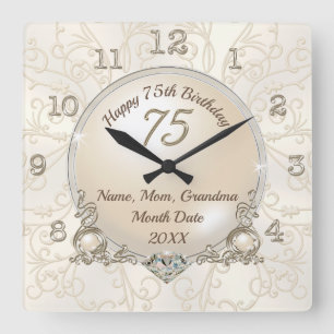 Gifts for 75th Birthday Woman, Mom, Wife, Grandma Square Wall Clock