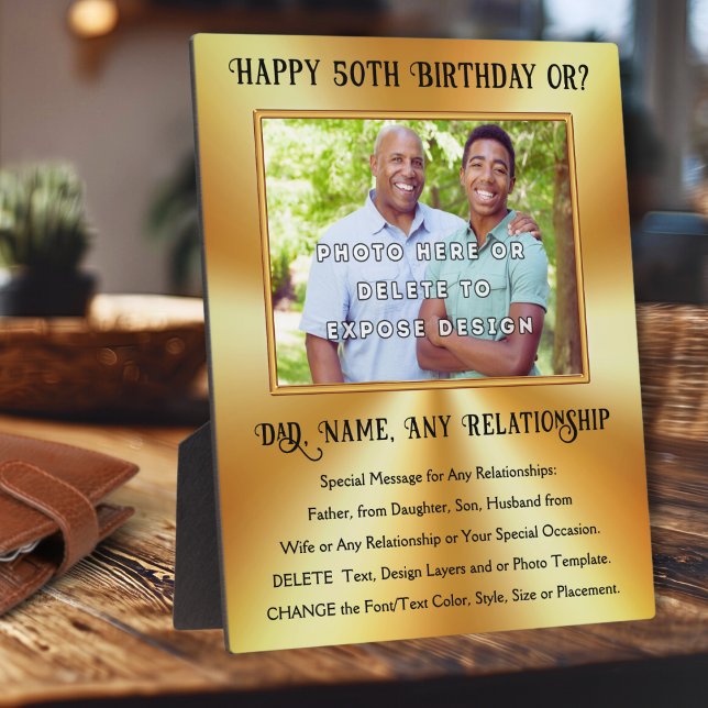 Gifts for Father's 50th Birthday, Any Relationship Plaque (Male 50th birthday gift ideas. Photo,Male 50th birthday gift ideas for husband, son, dad, anyone. )