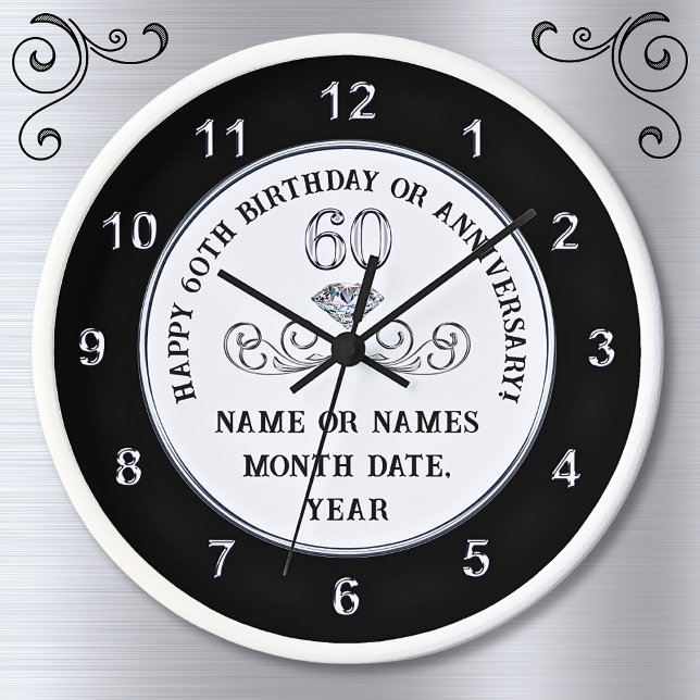 Gifts for Male 60th Birthday, 60th Birthday Clock, Clock (60th birthday clock. Personalized 60th birthday gifts for him. Birthday present for 60 year old male)