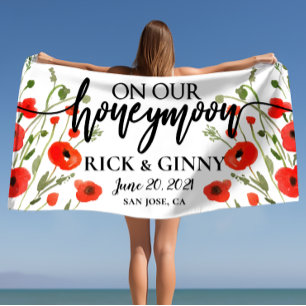 Gifts for Newlyweds Honeymoon - Poppy Flowers Beach Towel