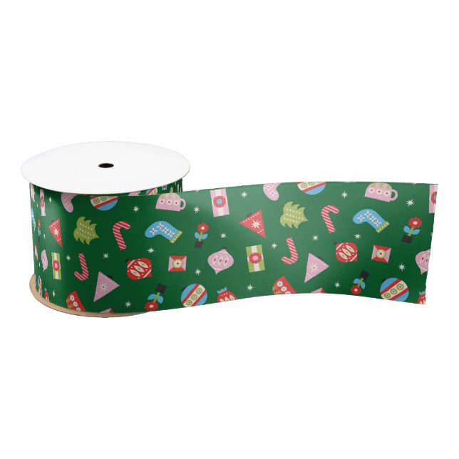 Gifts of Christmas Green Multi-colour Satin Ribbon (Spool)