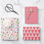 Gifts of Christmas Red and Pink Wrapping Paper She<br><div class="desc">Fun and colourful Christmas pattern in shades of red,  green,  blue and off-white,  inspired by Scandinavian,  mid-century modern design.</div>