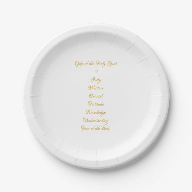 Gifts of The Holy Spirit in 3D Look Golden Script Paper Plate (Front)