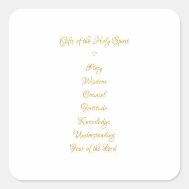 Gifts of The Holy Spirit in 3D Look Golden Script Square Sticker (Front)