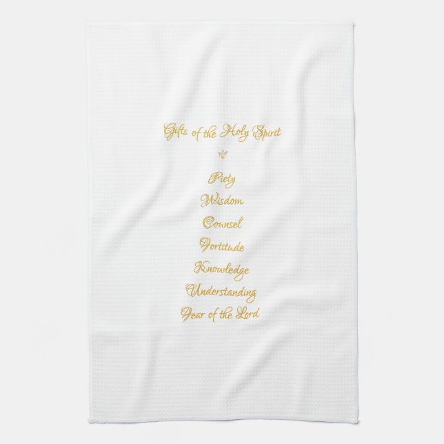 Gifts of The Holy Spirit in 3D Look Golden Script Tea Towel (Vertical)