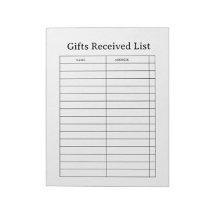 Gifts Received Tracker Notepad