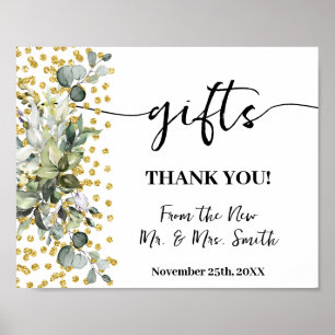 Gifts Sign Bridal Shower Wedding Eucalyptus Gold