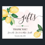 Gifts Sign Bridal Shower Wedding Pink Lemons Sign<br><div class="desc">Change wording to the design,  for additional customisation (font colour,  font style,  remove or move elements),  click on personalise,  scroll down and click on the link "click to customise further". ** Please see the full collection for matching invitations,  bridal shower games,  tags,  and signs available**</div>