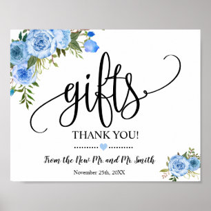 Gifts sign shower wedding reception blue floral