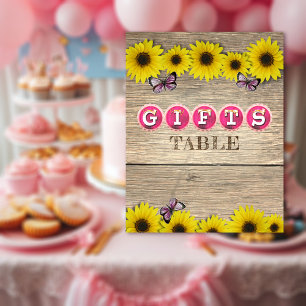 Gifts Table Sign Sunflower Pink Baby Shower