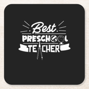 Gifts Teacher Best Preschool Teacher Square Paper Coaster
