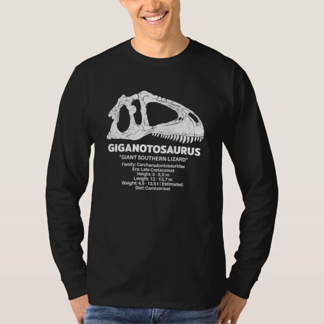 Giganotosaurus Skull Fossil Hunter Dinosaur Fact S T-Shirt (Front)