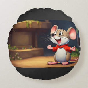 Giggles the Happy Mouse Round Cushion