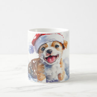 Giggling Puppy Playing with Santa Hat Coffee Mug