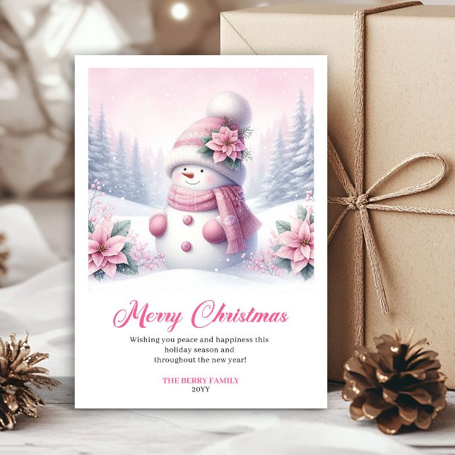 Giggly pink snowman kids greeting card digital  (Giggly pink snowman kids greeting card digital file)