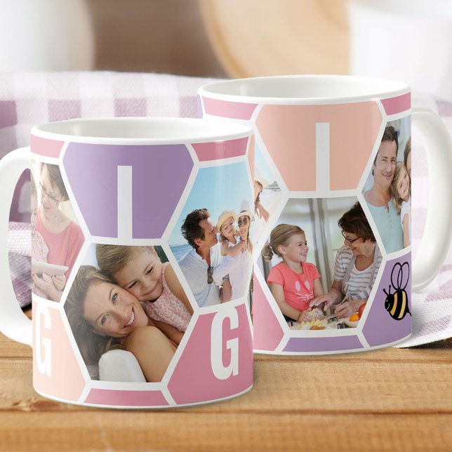 Gigi 5 Photo Editable 4 Letter Bee and Honeycomb Coffee Mug (Creator Uploaded)