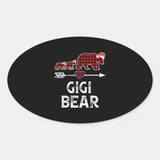 Gigi Bear Christmas Pajama Red Plaid Buffalo Oval Sticker