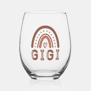 Gigi Boho Rainbow Cute Grandma Gift Stemless Wine Glass