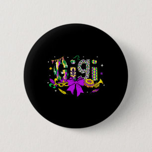 Gigi Coquette Bow Mardi Gras Women Mum Mother Carn 6 Cm Round Badge