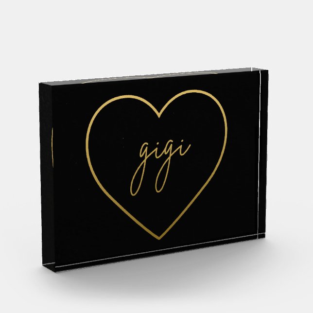 Gigi Elegant Golden Gradient Heart Grandma Gift Photo Block (Left)