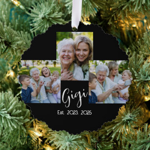 Gigi Established Modern Script Black 3 Photo Tree Decoration Card