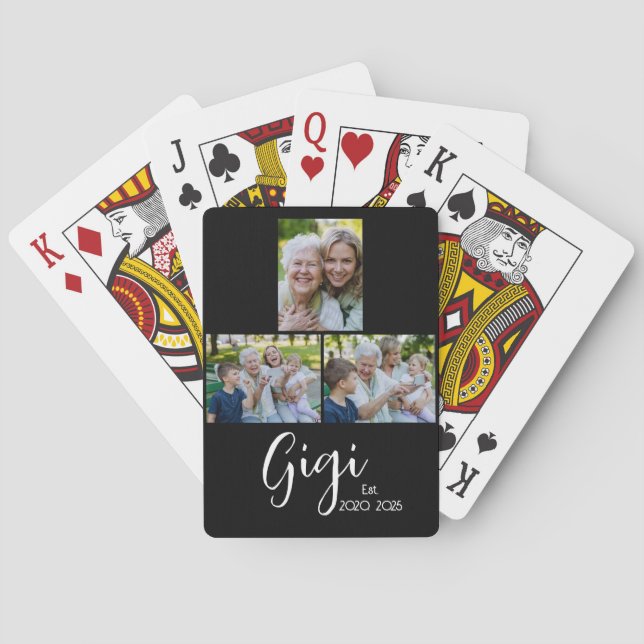 Gigi Established Script Black 3 Photo Playing Cards (Back)